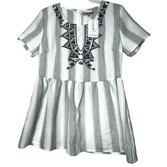 Pologram bohemian chic embroidered white gray short sleeve women blouse size S. - Picture 1 of 11
